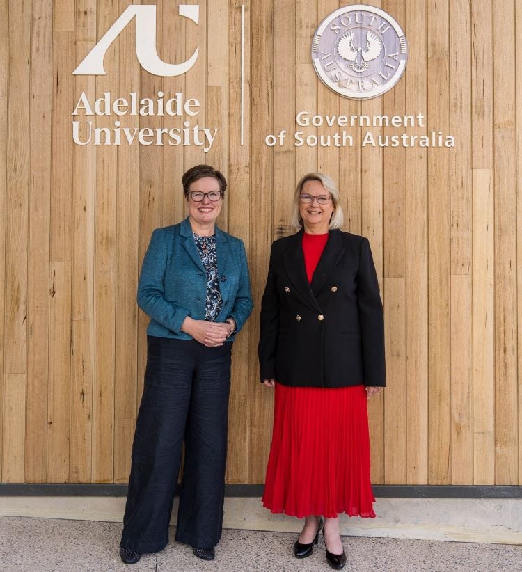 Adelaide University Vicwe Chancellor Professor Nicola Phillips and the Hon Clare Scriven