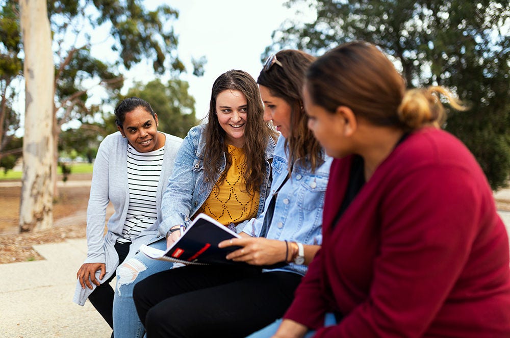 Staff and students yarning